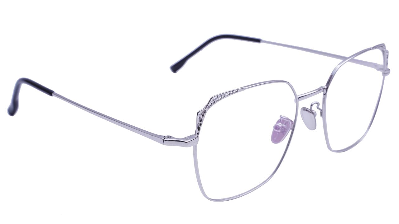 Female Medium Square Spectacle Frame. Silver Color Metal Frame