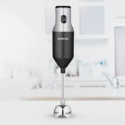 Borosil Masterblend Hand Blender, Electric Hand Blender, Single Speed Option, Stainless Steel Blades, For Whisking, Blending & Whipping, 250 W, Black