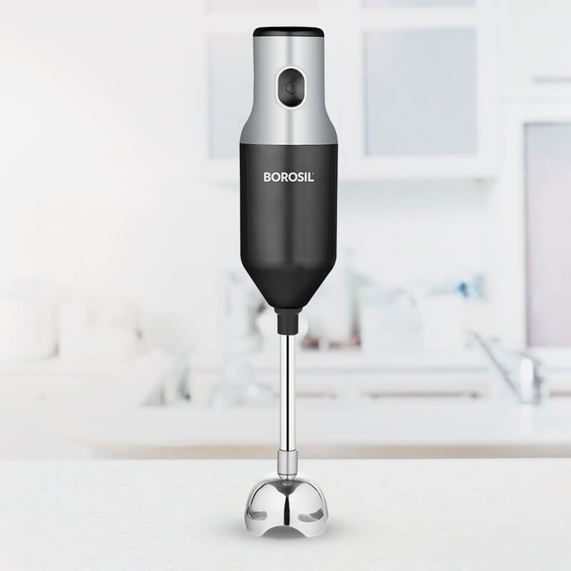 Borosil Masterblend Hand Blender, Electric Hand Blender, Single Speed Option, Stainless Steel Blades, For Whisking, Blending & Whipping, 250 W, Black