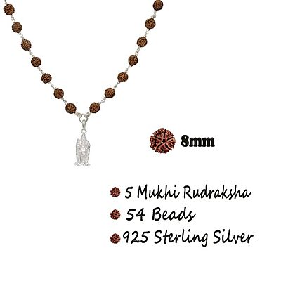Silver Five Face Rudraksha Mala with Murugan Pendant Silver Five Face Rudraksha Mala with Murugan Pendant