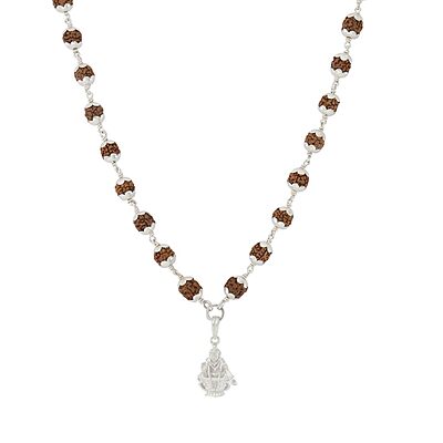 925 Silver Tied Rudraksha Mala Ruthratcham |Arch Ayyappan Pendant Silver ,Certified