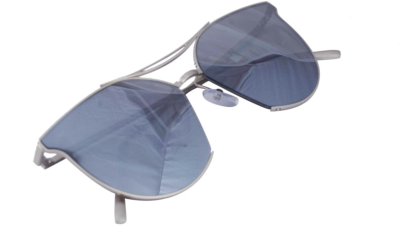 Unisex Oversized Sunglasses. Silver Color Metal Frame. UV Protected Reflective Silver Color Flat Lens.