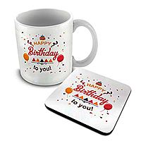 Happy Birthday to You Printed Ceramic Coffee Mug with Coaster
