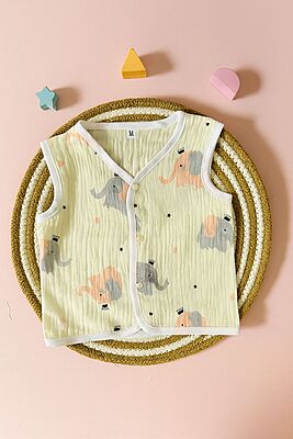 Premium Crinkled Muslin Cotton Jhabla (3–6 Months) – Without Sleeves