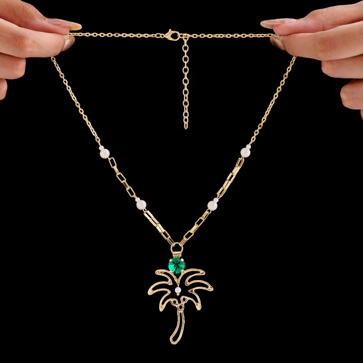 Anti-Tarnish Palm Tree Necklace Set With Earrings Anti-Tarnish Palm Tree Necklace Set With Earrings
