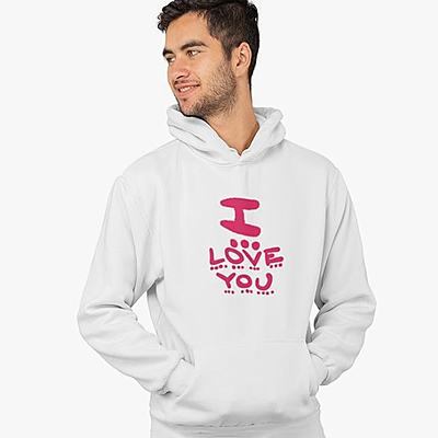 Sublimation Printed Hoodies White Colour I Love You: Sublimation Printed Hoodies for Singles Sublimation Printed Hoodies White Colour I Love You: Sublimation Printed Hoodies for Singles