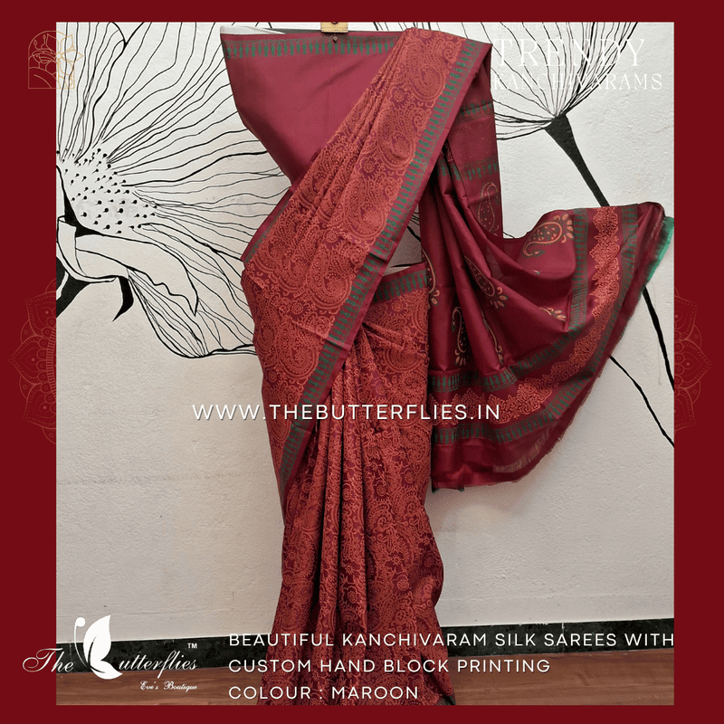 HAND PAINTED PURE KANCHIVARAM SOFT SILK SAREE  CUSSSIL23504 HAND PAINTED PURE KANCHIVARAM SOFT SILK SAREE  CUSSSIL23504