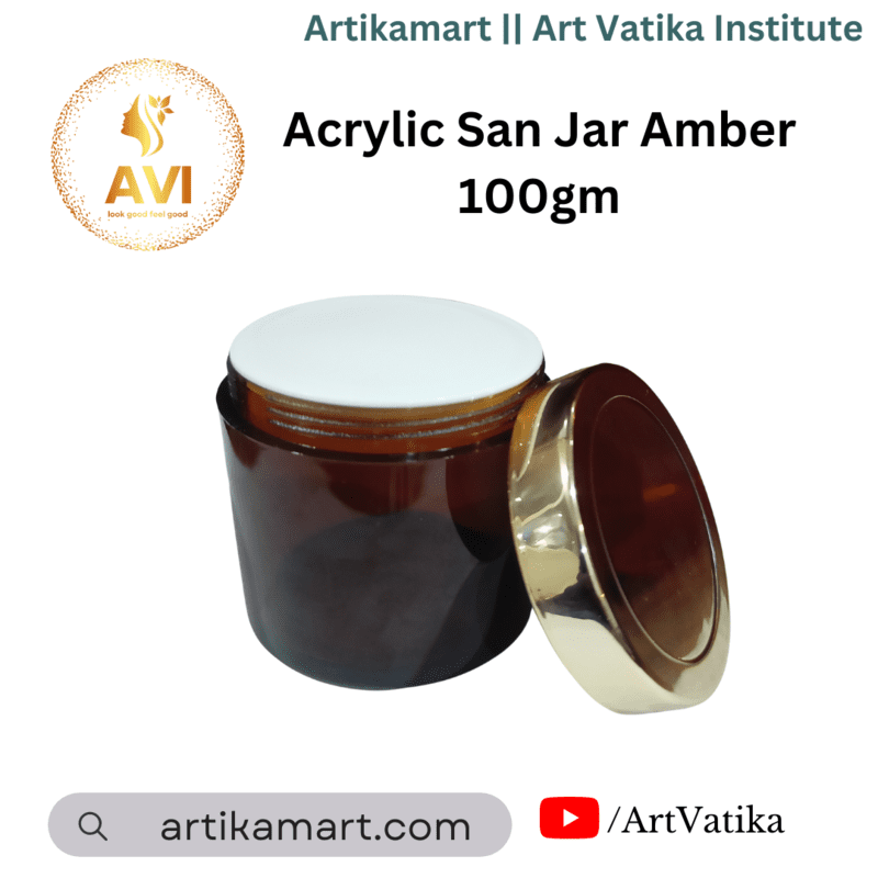 Acrylic San Jar AMBER + White Inner + GOLDEN Cap - 100g Acrylic San Jar AMBER + White Inner + GOLDEN Cap - 100g
