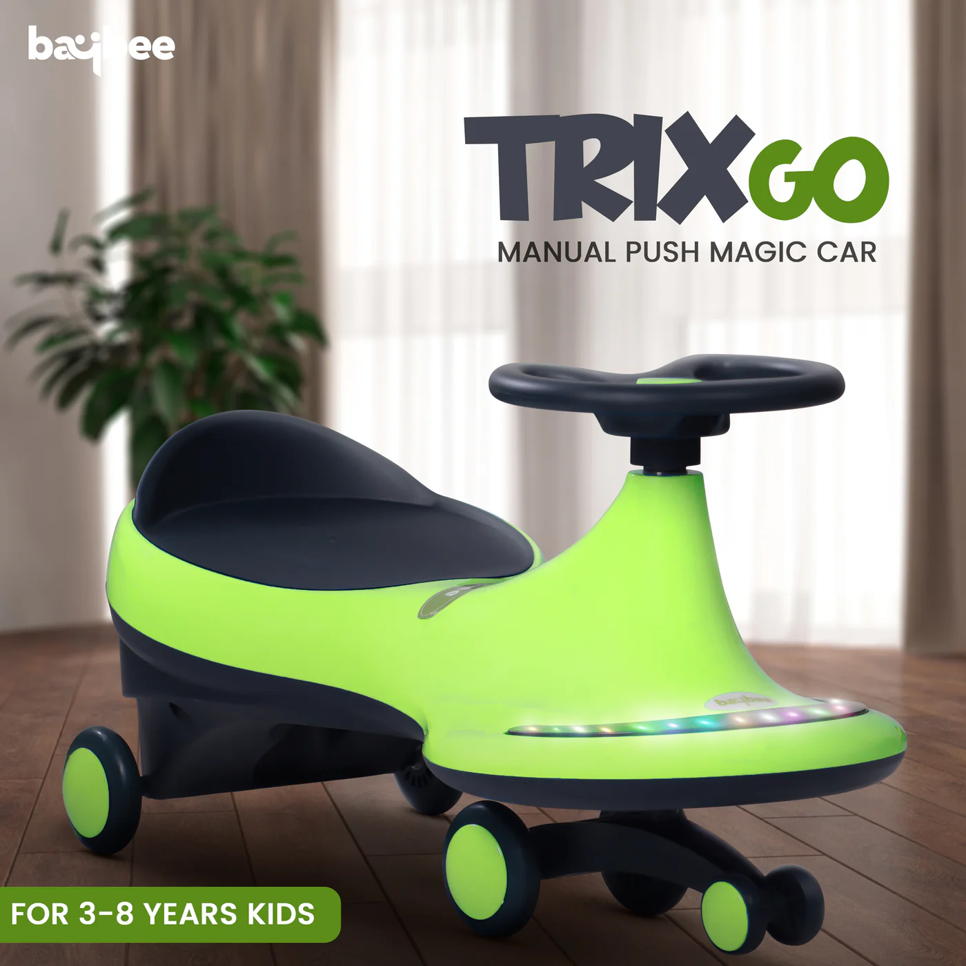 Baybee Trix Go Kids Magic Swing Cars for Kids-Pista Green