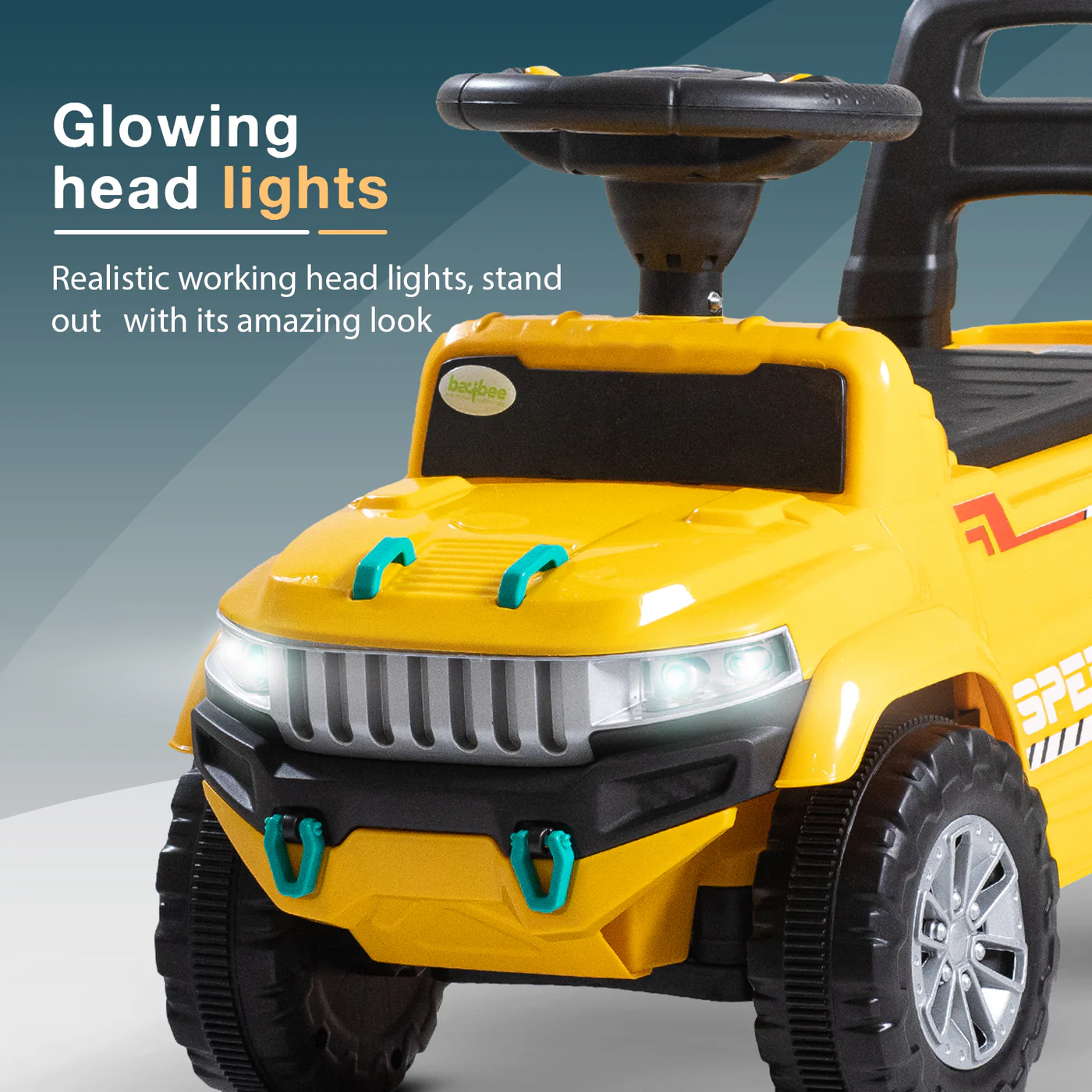 Baybee Push Ride on Baby Jeep for Kids Toys with LED Light & Storage Bin- Yellow Baybee Push Ride on Baby Jeep for Kids Toys with LED Light & Storage Bin- Yellow