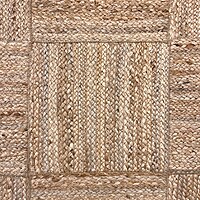 Handwoven Natural Jute Area Rug, Patchwork Design, Reversible Floor Covering for Living Room
