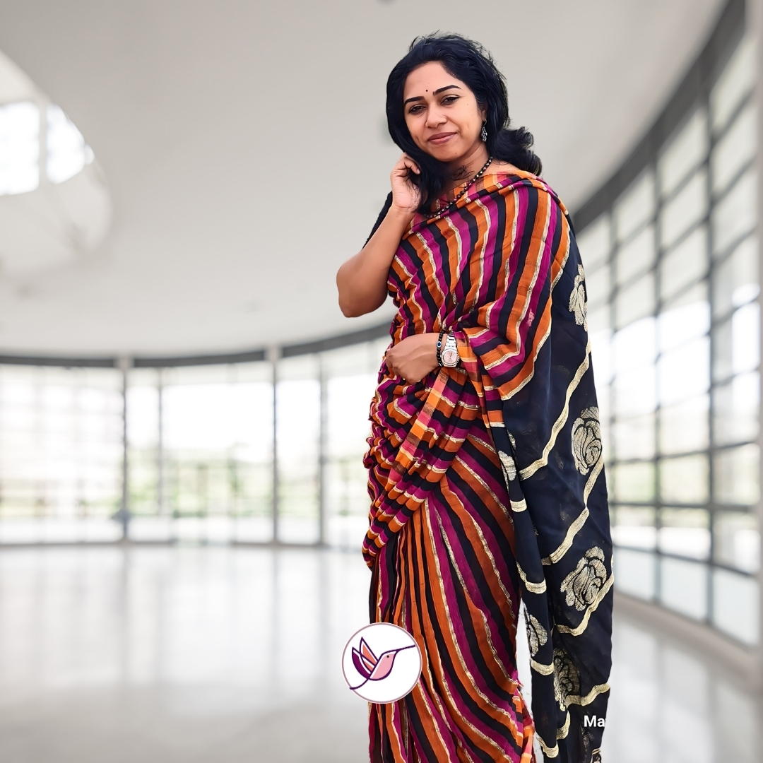 Magenta & Black Striped Pure Organic Handloom Linen Saree Magenta & Black Striped Pure Organic Handloom Linen Saree