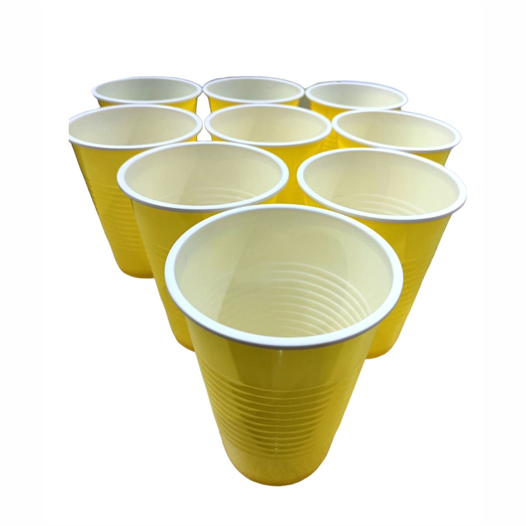 Set of 10 Yellow Pong Glasses | Reusable | Beer Pong | 450ml Drinking Glasses for Holi Diwali Halloween Christmas New Year Bachelor & Wedding Parties