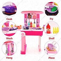 Kitchen Suitcase Set for Girls, Colorful Pretend Play Cooking Set for Girls with 23 Pieces