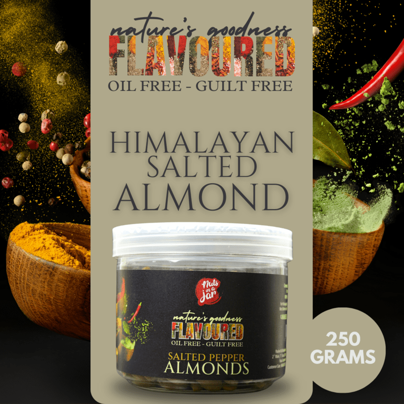 Oil Free Flavoured Salted Pepper Peaks Almonds 250 Grams Oil Free Flavoured Salted Pepper Peaks Almonds 250 Grams