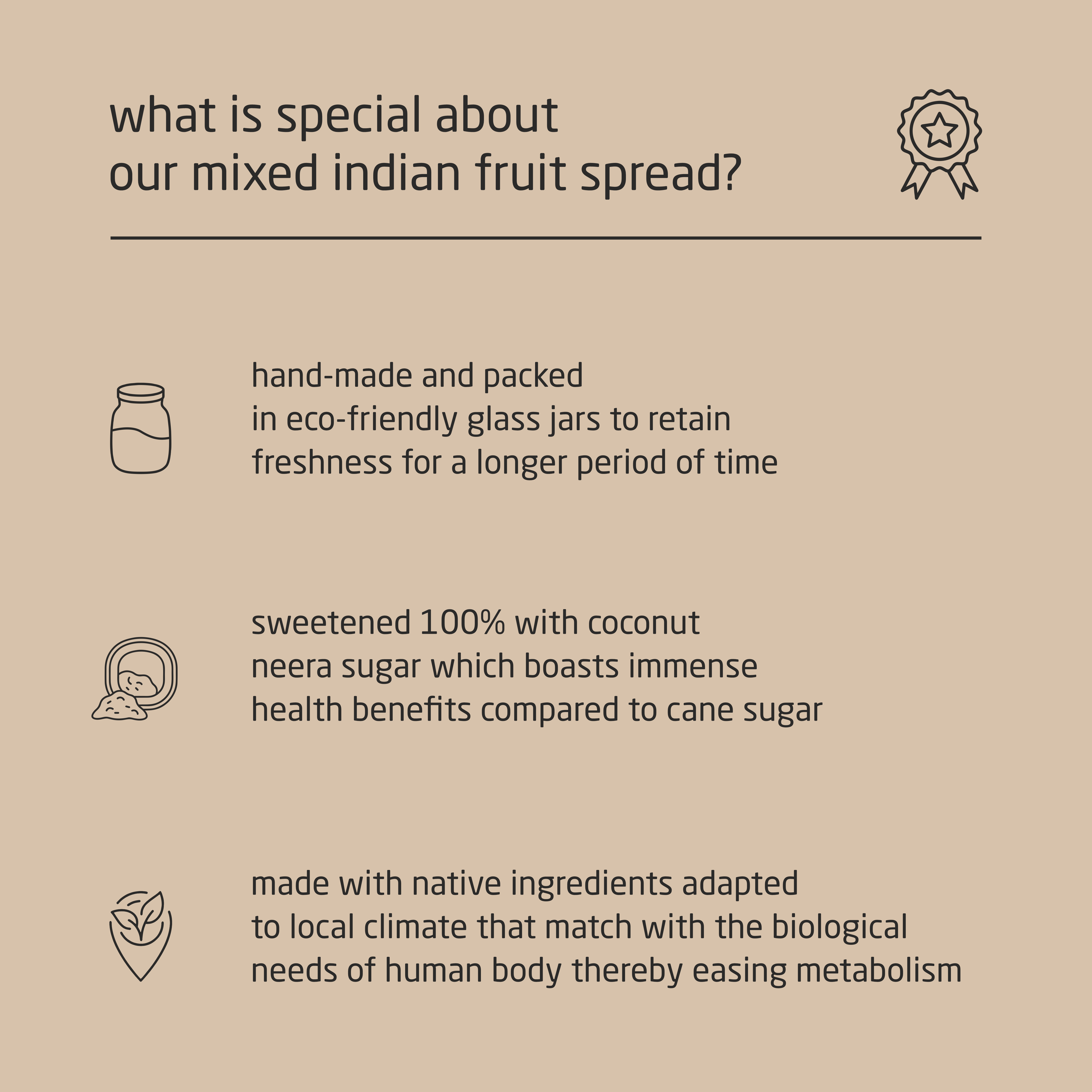 Premium Mixed Indian Fruit Spread with Coconut Neera Sugar - 150g Premium Mixed Indian Fruit Spread with Coconut Neera Sugar - 150g