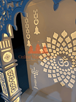 Premium Corian Mandir with Intricate Carvings and LED Lighting
