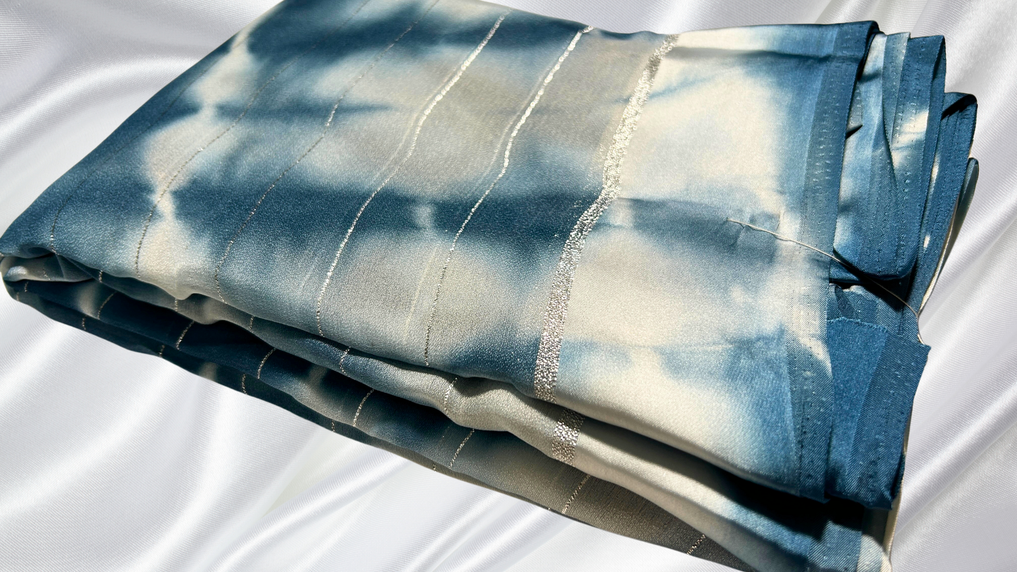 Silver Line Chiffon Discharge Saree - Blue Gray