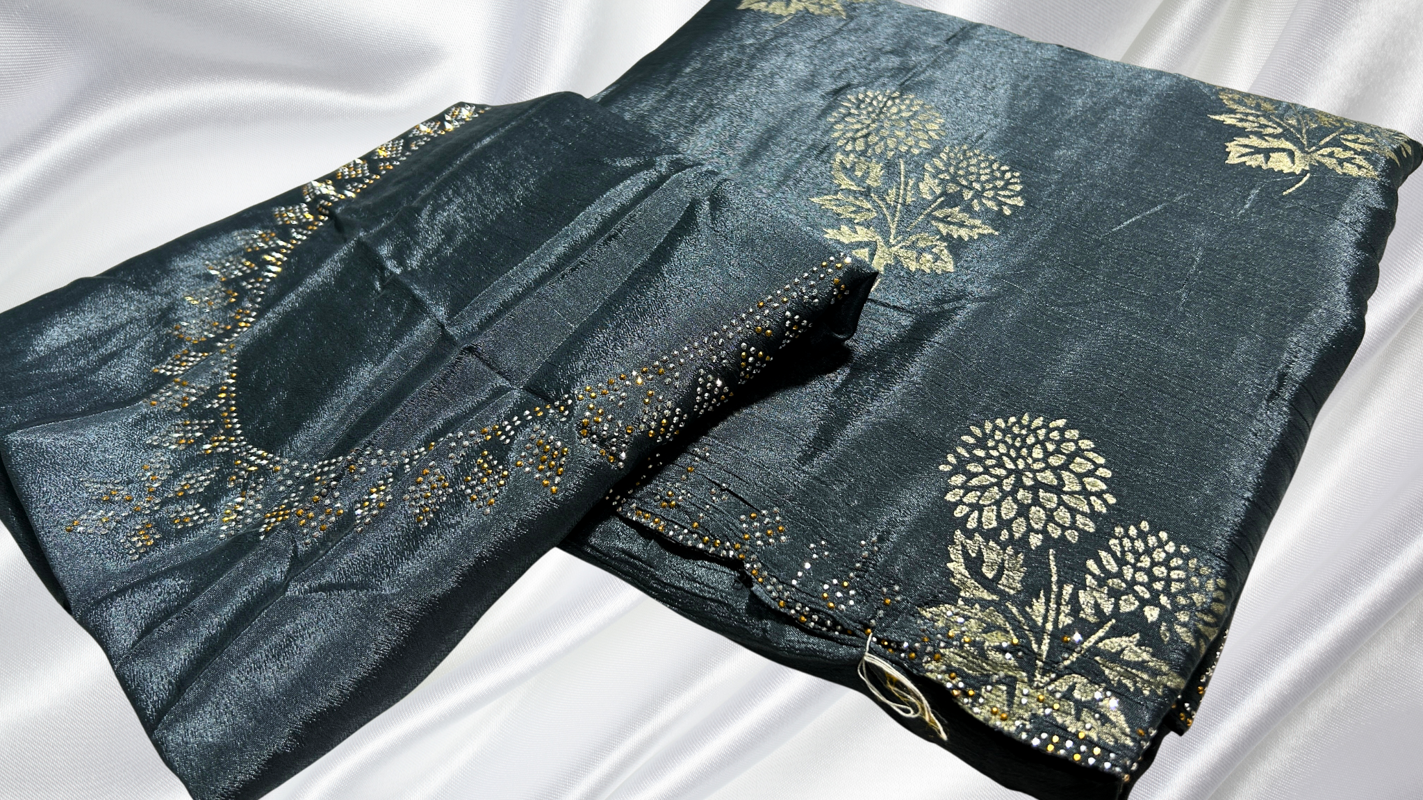 Butter Foil Designer Silk Saree - Gray