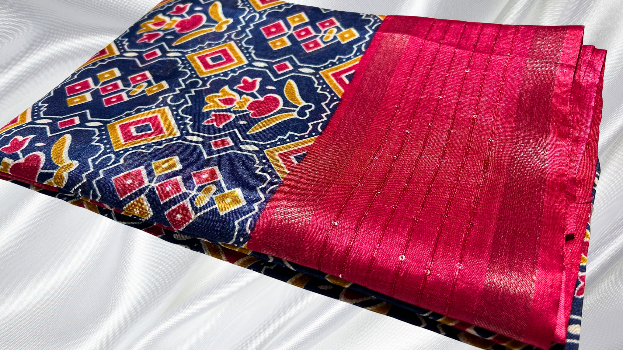 Dola Patola Sequence Saree - Navy & Pink