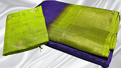 Shalimar Fancy Line Silk Saree - Violet & Pista