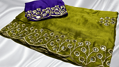 Natasha Mirror Work Stylish Saree - Leaf Green