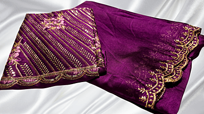 Roopvati Marble Designers Saree - Dark Plum