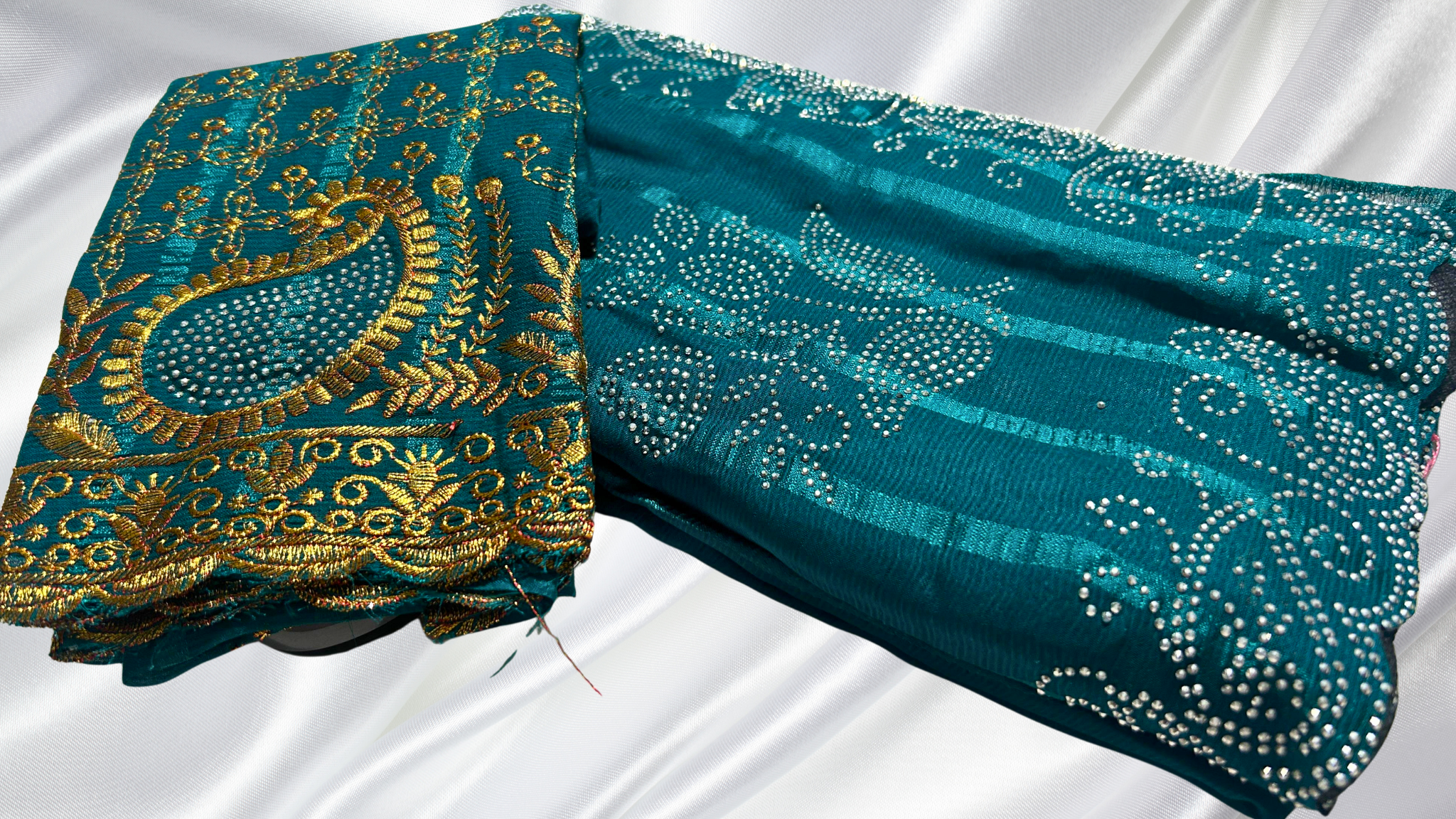 Durbin Popcorn Stone Designer Saree - Blueish Green