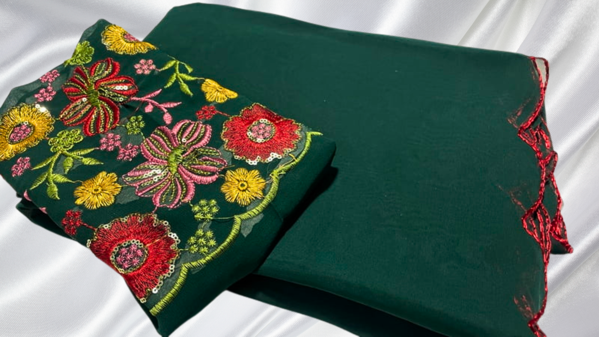 Sakhi Embroidery Designer Saree - Dark Green