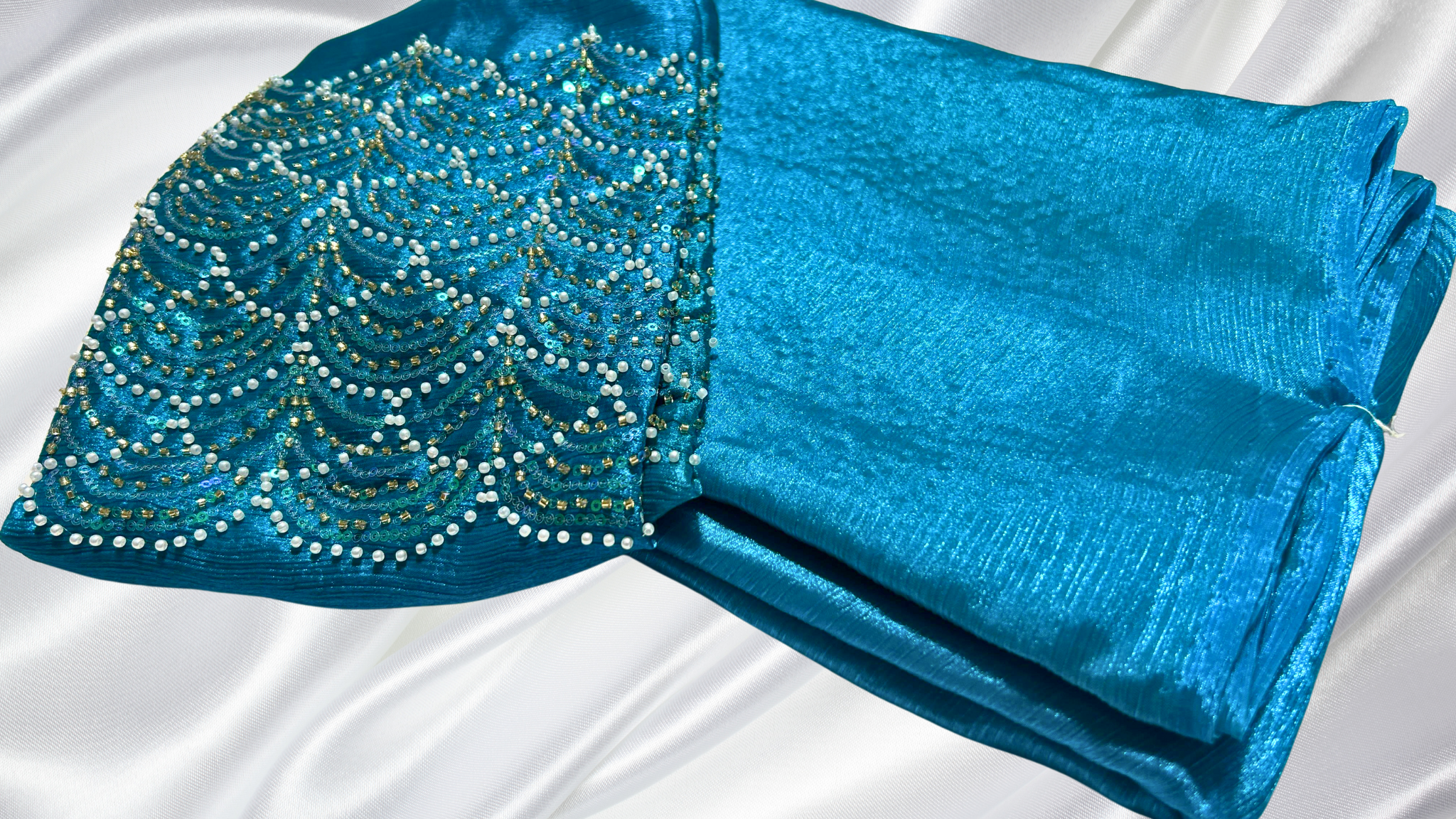 Space Silk Dual Designer Saree - Aqua Blue