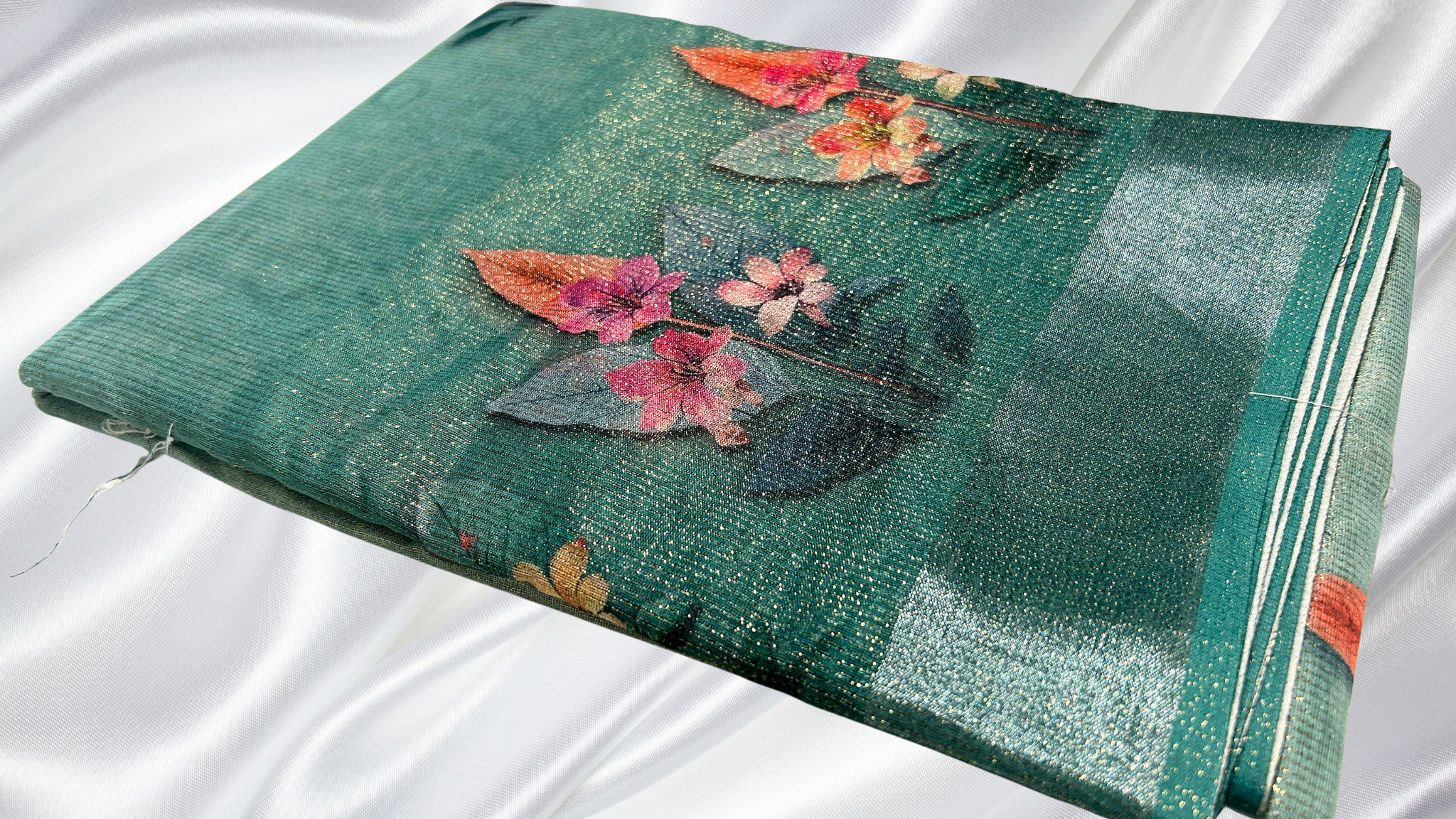Jardoshi Tissue Fancy Jari Saree - Blueish Green