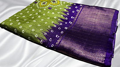 Silk Dola Soft Jari Saree - Green & Violet