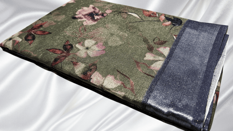 Rico Jari Digital Silk Saree - Gray Border