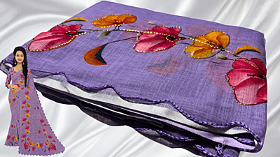 Kashmiri Silk Lily Floral Saree - Lavendar