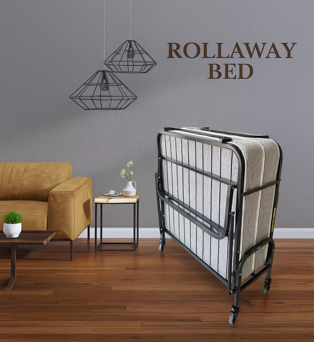 Sofrito Rollaway Foam and Wrought Iron Metal Folding Single Bed with 6-Inch Premium Mattress, Lockable Wheels Sofrito Rollaway Foam and Wrought Iron Metal Folding Single Bed with 6-Inch Premium Mattress, Lockable Wheels