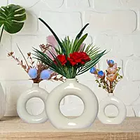 Donut-Shaped Flower Vases for Home Decor, Set of 3 (Cream) Polyresin – 8 Inch