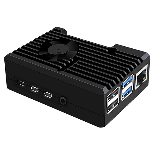 Stripe Aluminum Cooling Case for Raspberry Pi 4/4B, Built-In Active Radiator with Fins