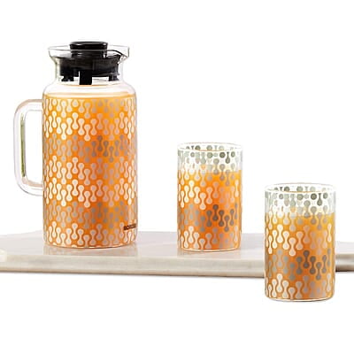 Borosil Artisan Series Vista 1000ml Multipurpose Jug with 2 pc Medium (295 ml) Glass Set | 100% Borosilicate, Fridge & Freezer, Dishwasher Safe | Glass Jug with Tumbler | Transparent