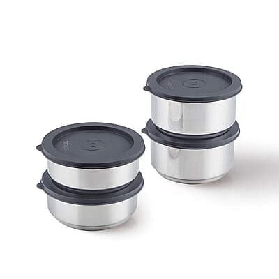 Borosil Carry Fresh Stainless Steel Insulated Lunch Box with Bag, Set of 4 (280 ml x 2, 180 ml x 2)