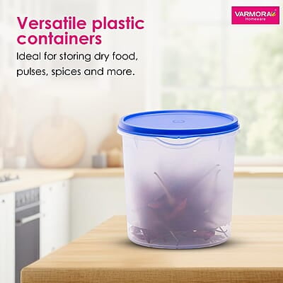 Varmora Magnum Round Smart Kitchen Storage Plastic Container – Blue Lid (1 Litres) (Pack of 6) Varmora Magnum Round Smart Kitchen Storage Plastic Container – Blue Lid (1 Litres) (Pack of 6)