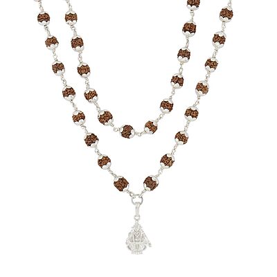 925 Silver Tied Rudraksha Mala Ruthratcham |Arch Ayyappan Pendant Silver ,Certified