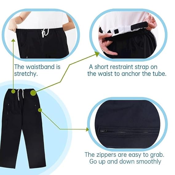 Catheter Leg Bag Pants for Men/Women, Urine Bag Holder Pants with 2 Zippered Side Pockets, Holding 2x2000ml Catheter Bag for Nephrostomy, Foley, Cystostomy, Enterostomy, Urostomy Patients Catheter Leg Bag Pants for Men/Women, Urine Bag Holder Pants with 2 Zippered Side Pockets, Holding 2x2000ml Catheter Bag for Nephrostomy, Foley, Cystostomy, Enterostomy, Urostomy Patients