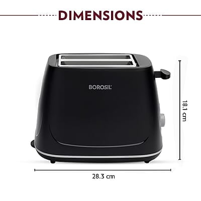 Borosil Krispy Pop-up Toaster, Black, 2-Slice Toaster, 7 Browning Settings, Removable Crumb Tray, 750 W