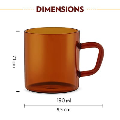 Borosil Classic Amber Mug, Borosilicate Glass, Scratch Resistant, Microwave Safe, Lightweight, for Chai, Green Tea, Milk, Coffee, Cold Coffee, 190 ml, Set of 6 Borosil Classic Amber Mug, Borosilicate Glass, Scratch Resistant, Microwave Safe, Lightweight, for Chai, Green Tea, Milk, Coffee, Cold Coffee, 190 ml, Set of 6