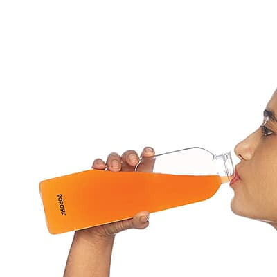 Borosil Crysto Slim Glass Water Bottle, Water Bottle for Fridge, Borosilicate Glass, Extreme Temperature Resistant, For Hot & Cold Water, Milk, Lassi, Juice, Black Lid, 550 ml, Stylish & Transparent