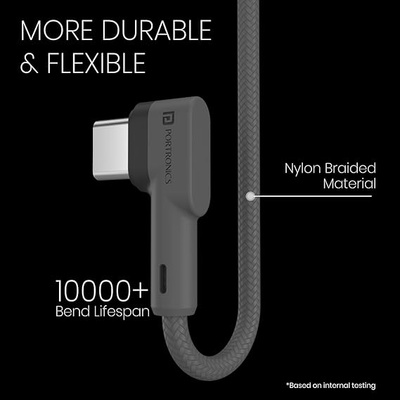 Portronics Konnect L Fast Charging 3A Type-C Cable 2 Meter with Charge & Sync Function for All Type-C Devices (Grey) Portronics Konnect L Fast Charging 3A Type-C Cable 2 Meter with Charge & Sync Function for All Type-C Devices (Grey)