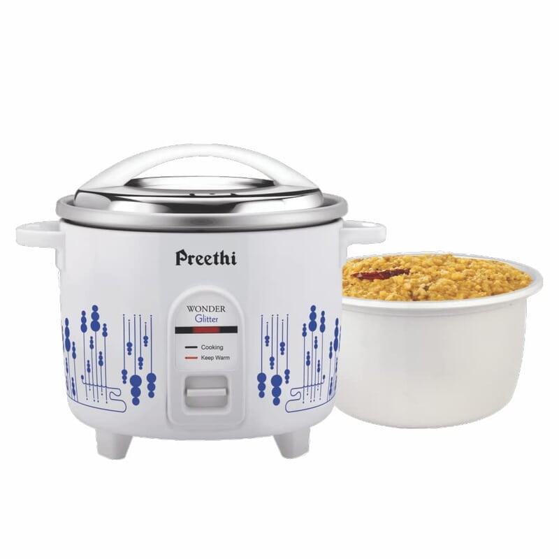 Preethi Glitter Electric Cooker, 2.2 Liters with Double Pan – White & Blue Preethi Glitter Electric Cooker, 2.2 Liters with Double Pan – White & Blue
