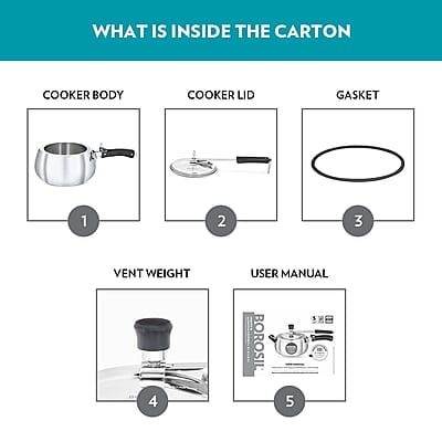 Borosil Pronto Induction Base Inner Lid Aluminium Pressure Cooker, 3.6 mm Thick Base, 2 L, Silver