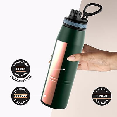 Borosil Hydra GoSports 900 ml Stainless Steel Wate Bottle | Double Wall Vacuum Insulated Flask, Black | 14 Hrs Hot & 18 Hours Cold | Ideal for Personal & Corporate Gifting