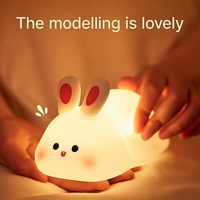 Rabbit Cute Lamp,Bunny Night Light for Kids,Silicone Led Squishy Animal Lamp,3 Levels Dimmable Nursery Nightlight Rechargeable Baby Bedside Touch Lamp